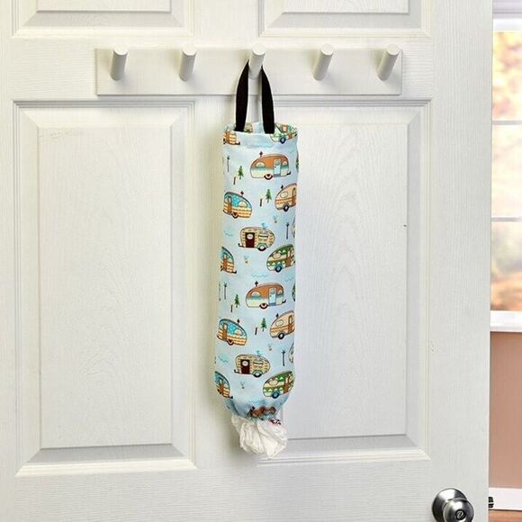 Hanging Retro Camper Plastic Bag Dispenser Blue 5" dia. X 22"H. Polyester Cotton - Picture 4 of 4